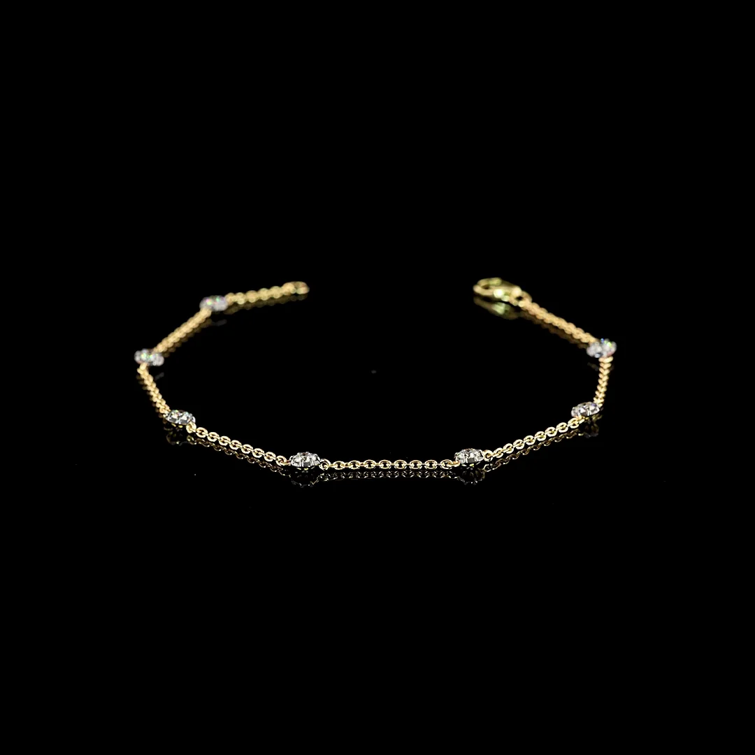 0.65 Cts 14k Yellow Gold Round Shape Station Bracelet