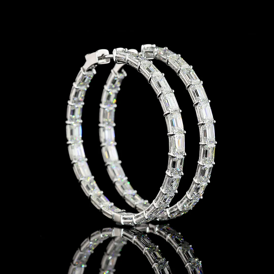 12.79 Cts 14k White Gold Emerald Shape Hoops Earring