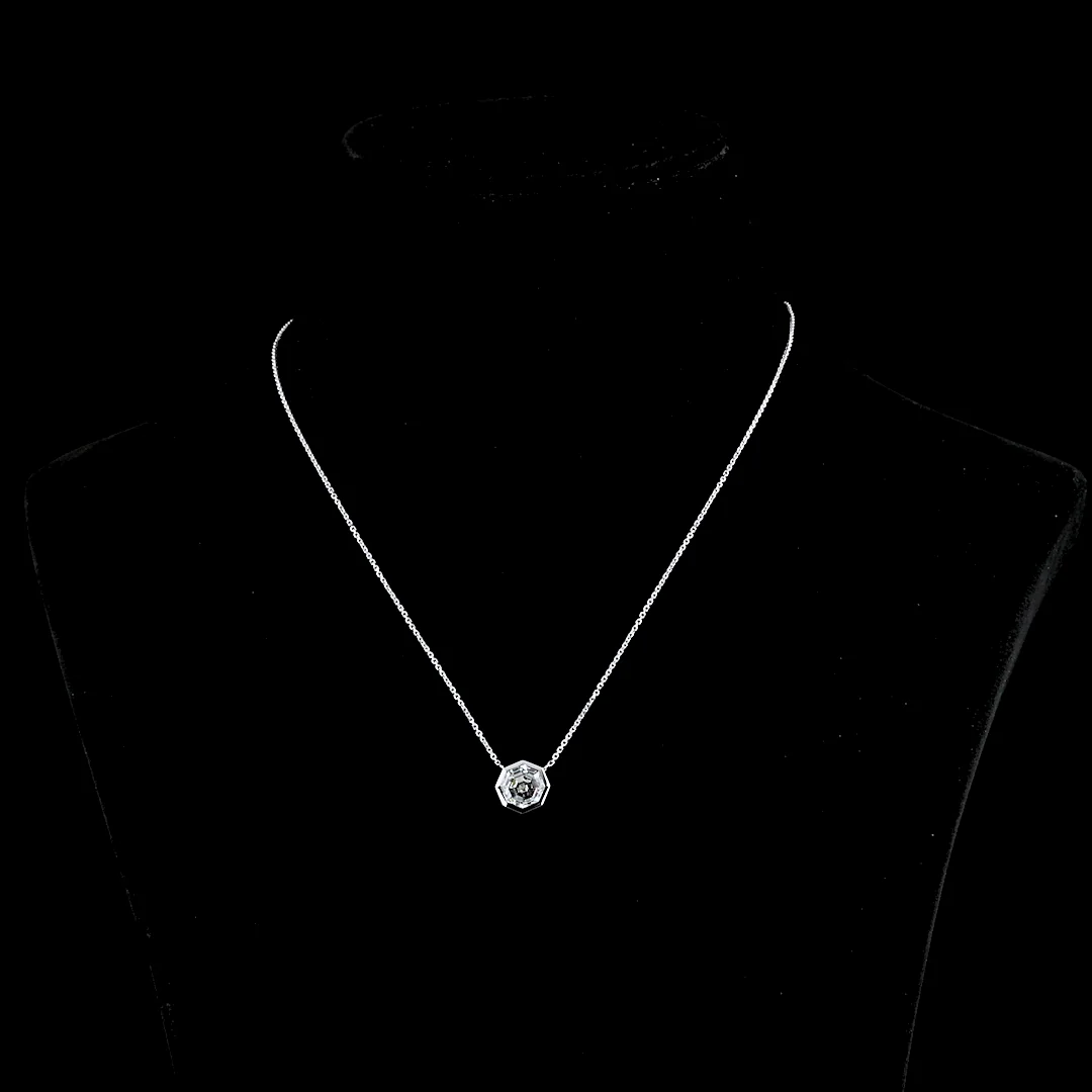 2.59 Cts 14k White Gold Octagon Shape Solitaire Pendant