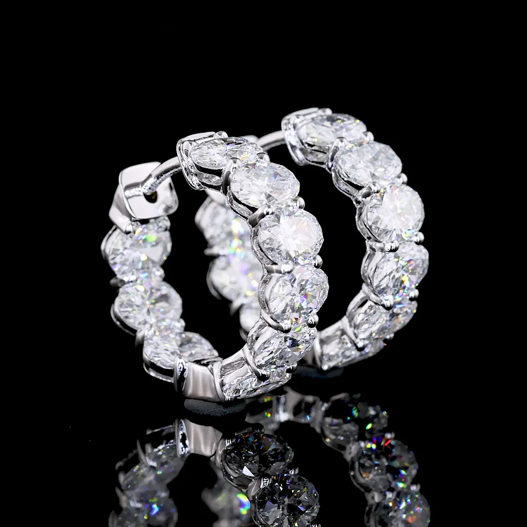 3.03 Cts 14k White Gold Oval Shape Huggies Earring