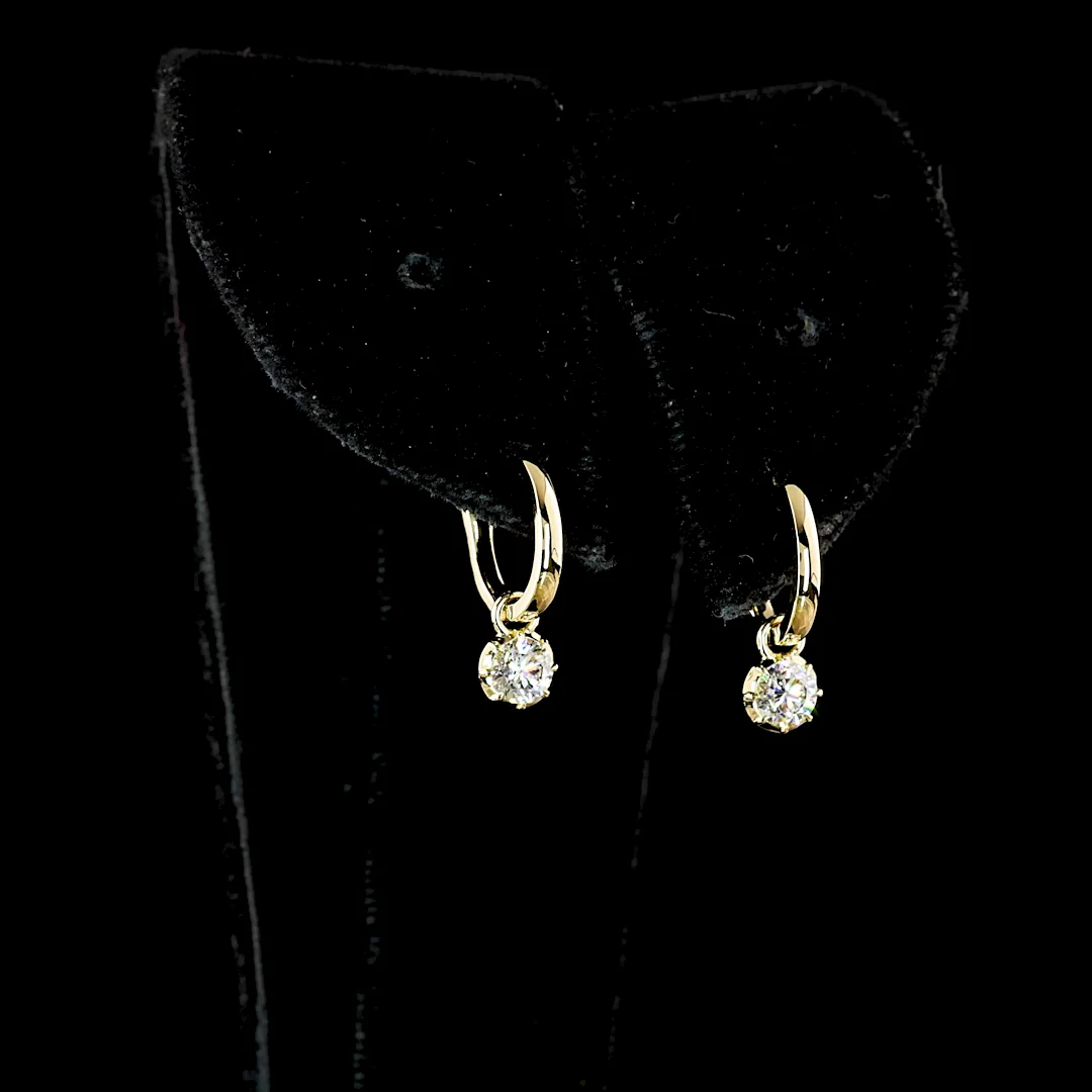 0.52 Cts 14k Yellow Gold Round Shape Hanging Earring