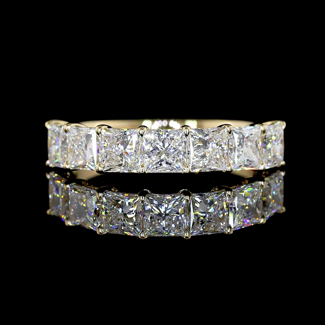 2.11 Cts 14k Yellow Gold Princess Shape 7 Stones Eternity Band