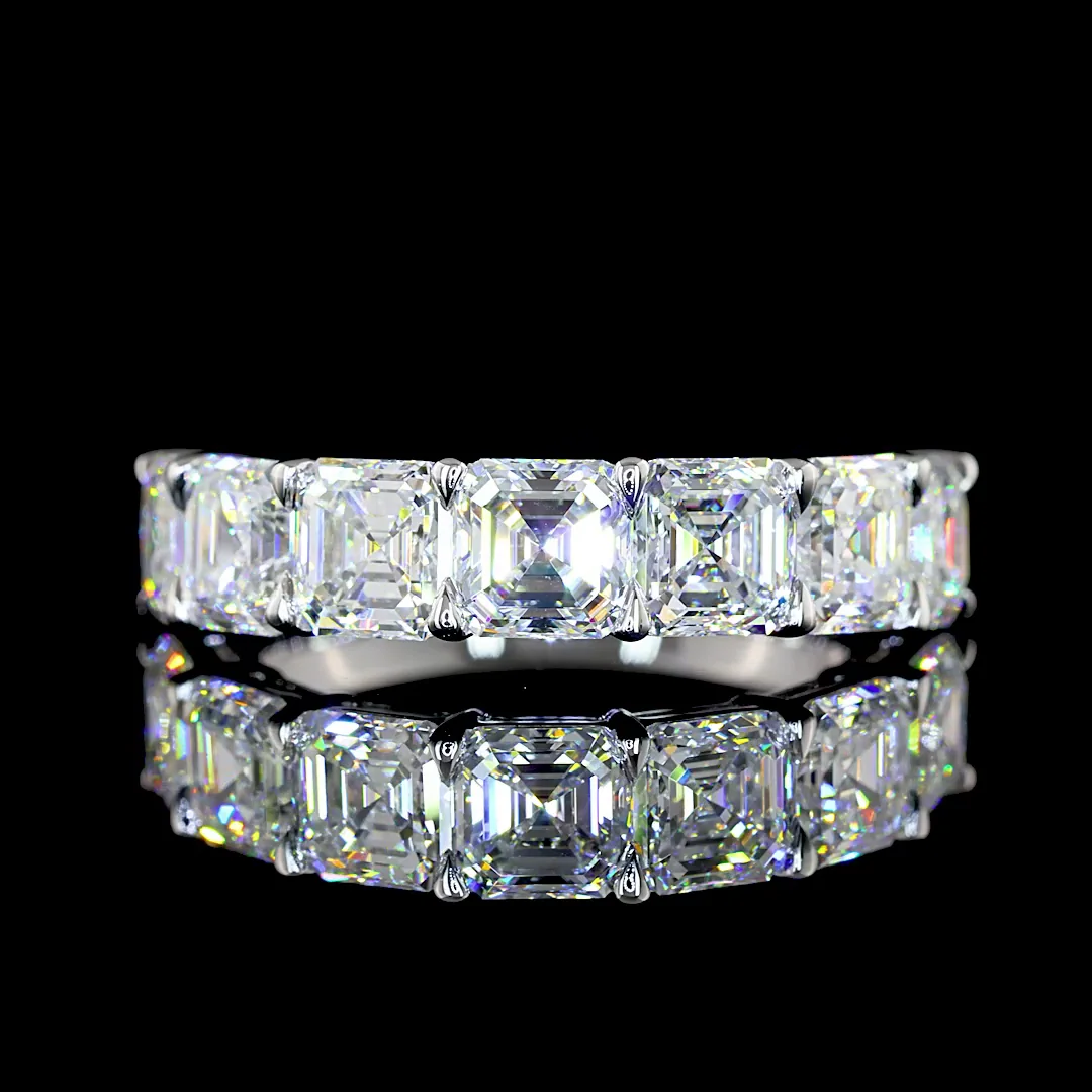 3.99 Cts 14k White Gold Asscher Shape Half Eternity Eternity Band