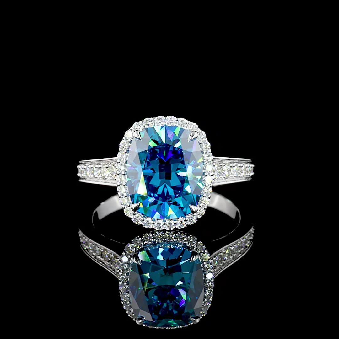 3.78 Cts 18k White Gold Cushion Brilliant Shape Halo Ring