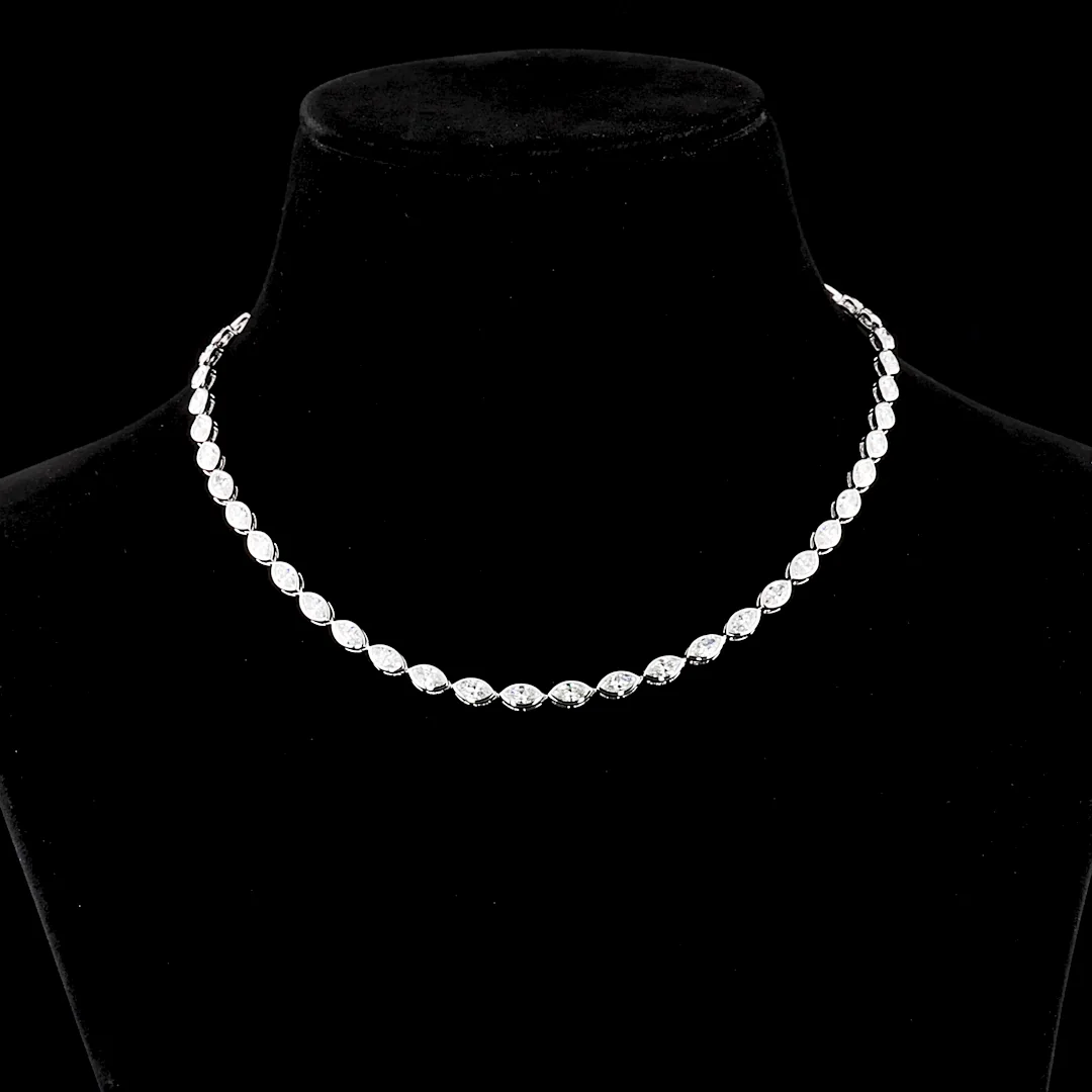 10.07 Cts 18k White Gold Marquise Shape Tennis Necklace