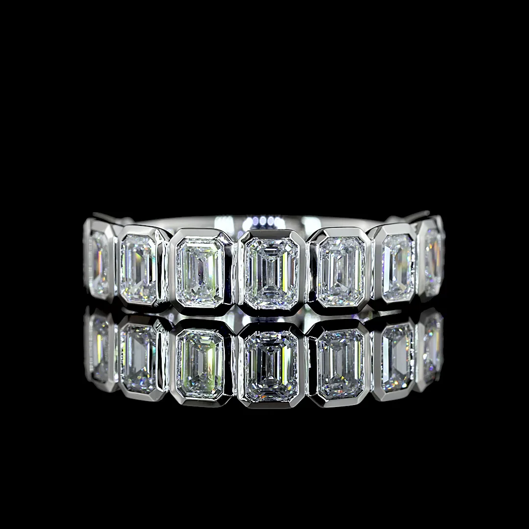 2.64 Cts Platinum Emerald Shape 3/4 Band Eternity Band