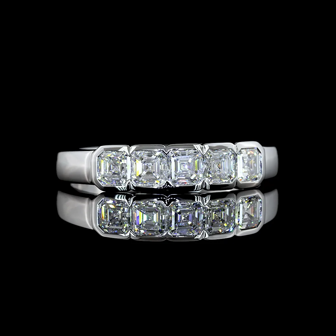 1.05 Cts 18k White Gold Asscher Shape 5 Stones Eternity Band