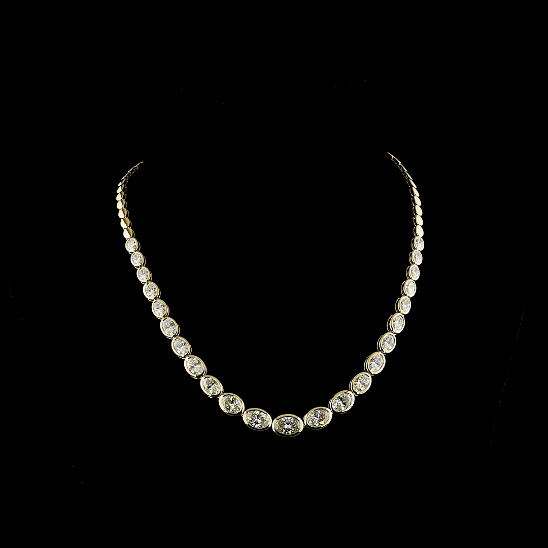 18.28 Cts 14k Yellow Gold Oval Shape Riviera Necklace