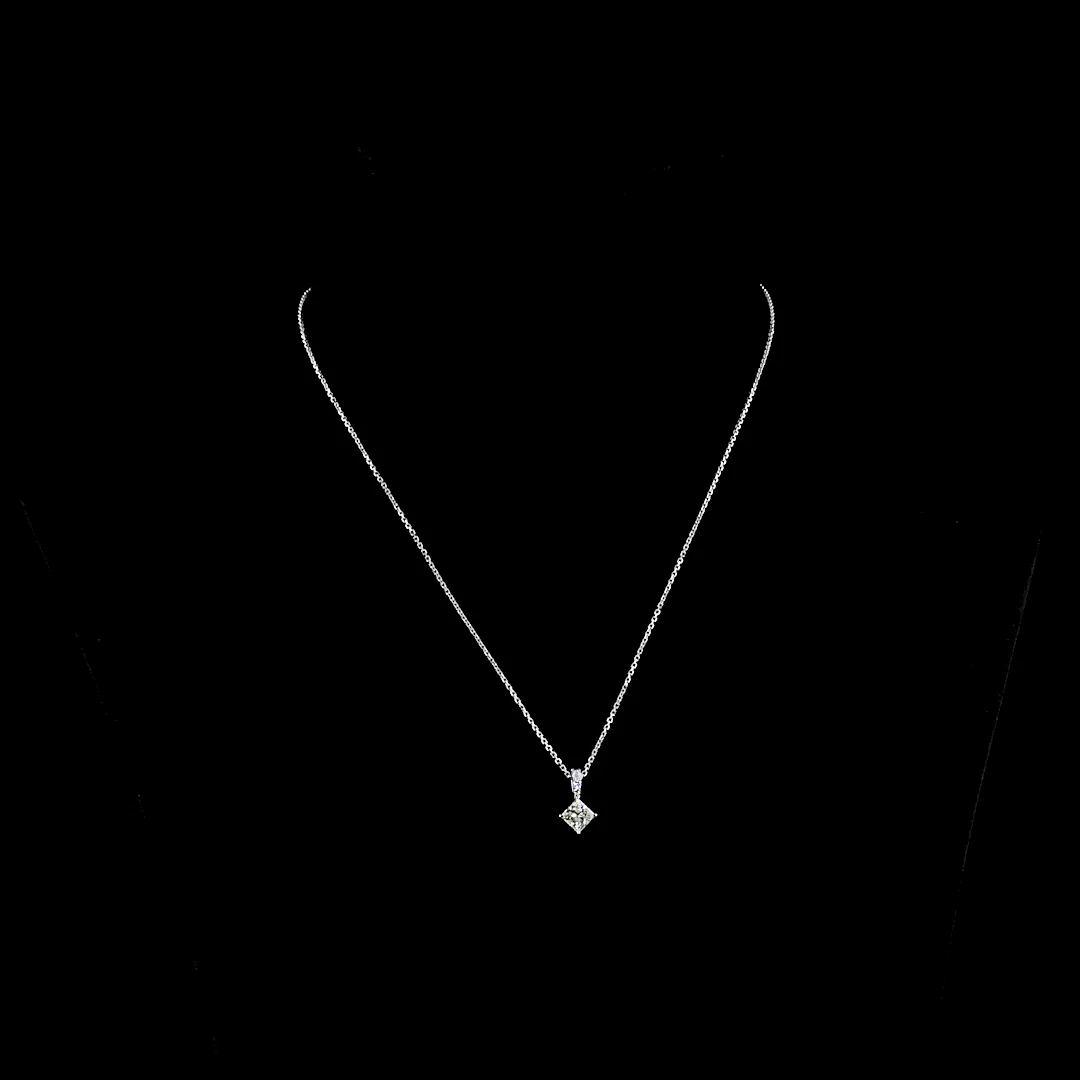 0.79 Cts 14k White Gold Princess Shape Pendant Pendant