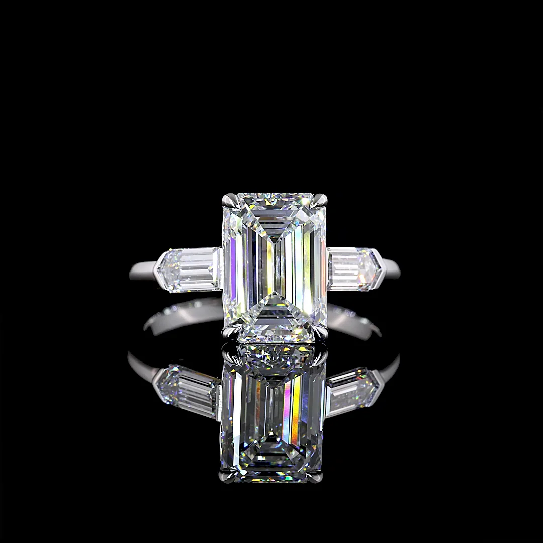 3.69 Cts 14k White Gold Emerald Shape 3 Stones Ring