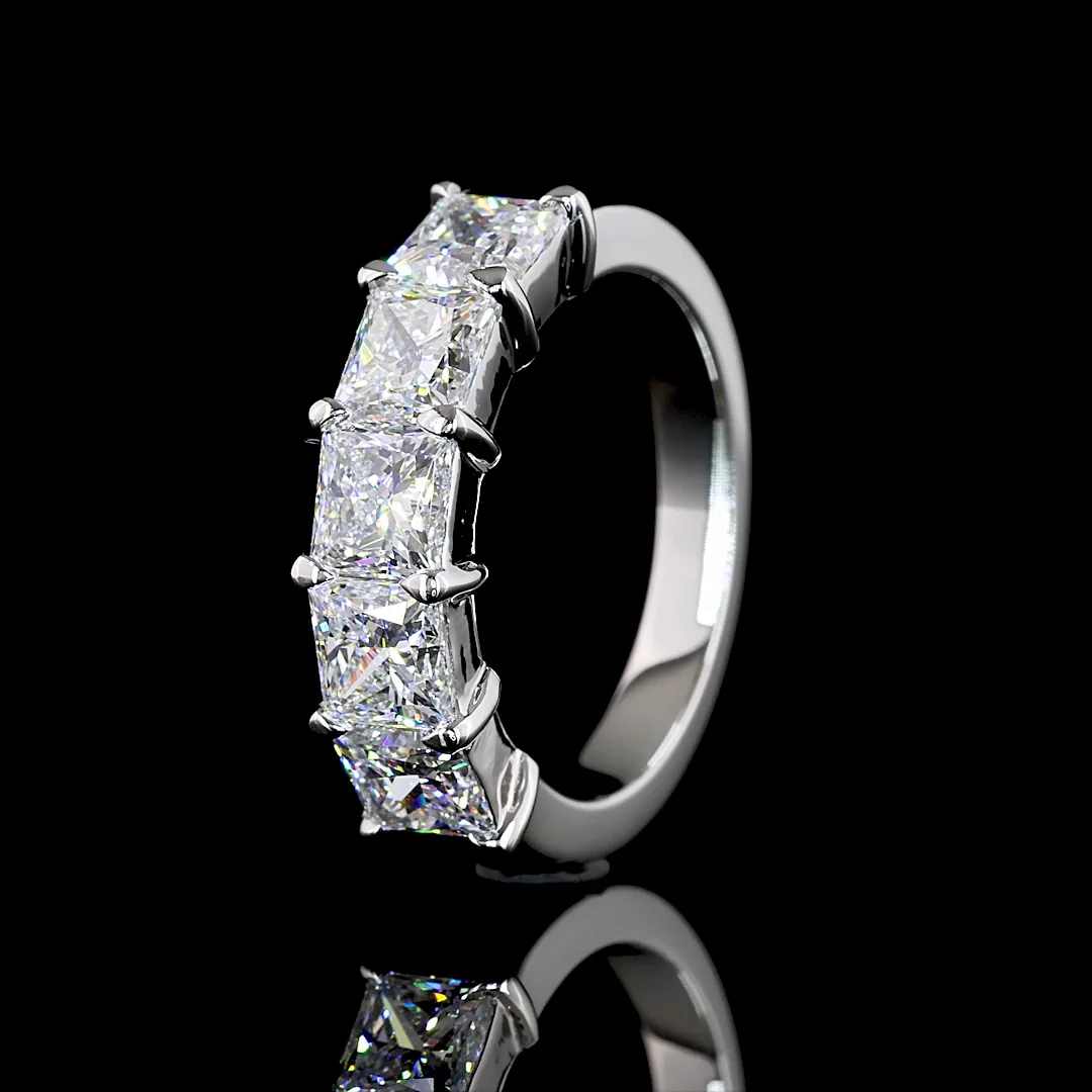 2.88 Cts Platinum Princess Shape 5 Stones Eternity Band