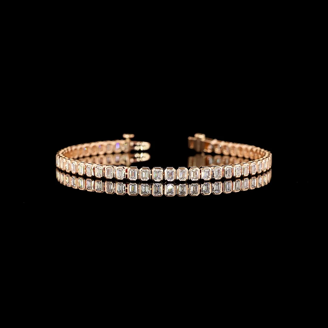 4.09 Cts 14k Rose Gold Emerald Shape Tennis Bracelet