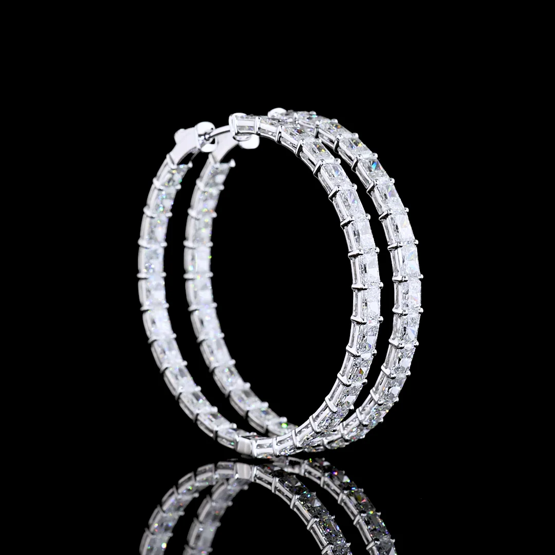 11.63 Cts 14k White Gold Radiant Shape Hoops Earring