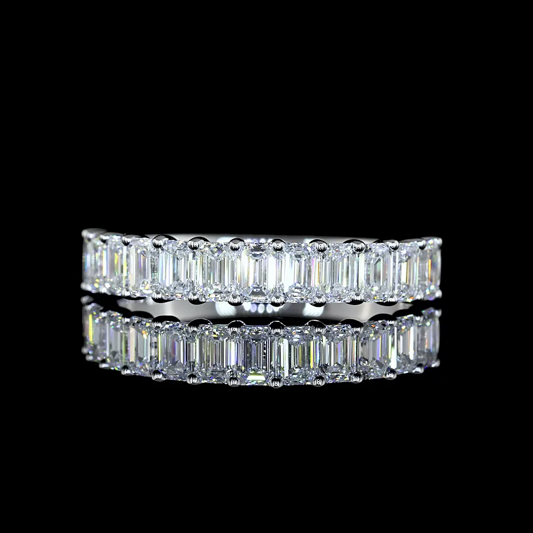 0.98 Cts 14k White Gold Emerald Shape Half Eternity Eternity Band