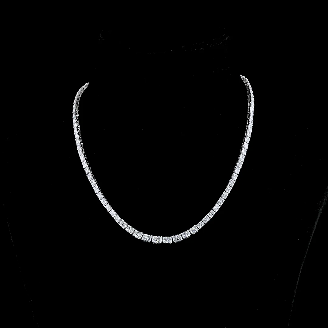 19.21 Cts 14k White Gold Radiant Shape Riviera Necklace