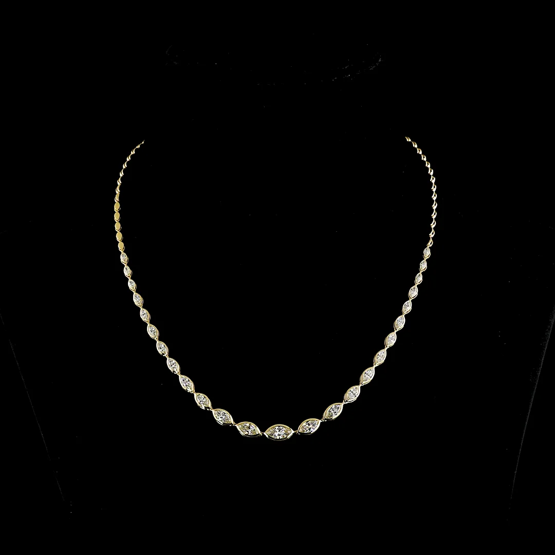 4.55 Cts 14k Yellow Gold Marquise Shape Riviera Necklace
