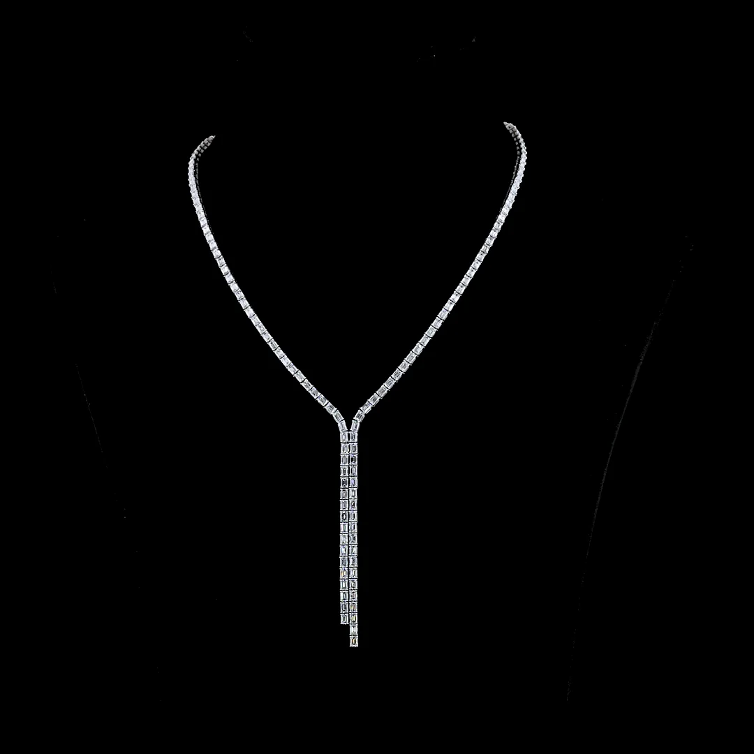15.44 Cts 14k White Gold Emerald Shape Lariat Necklace