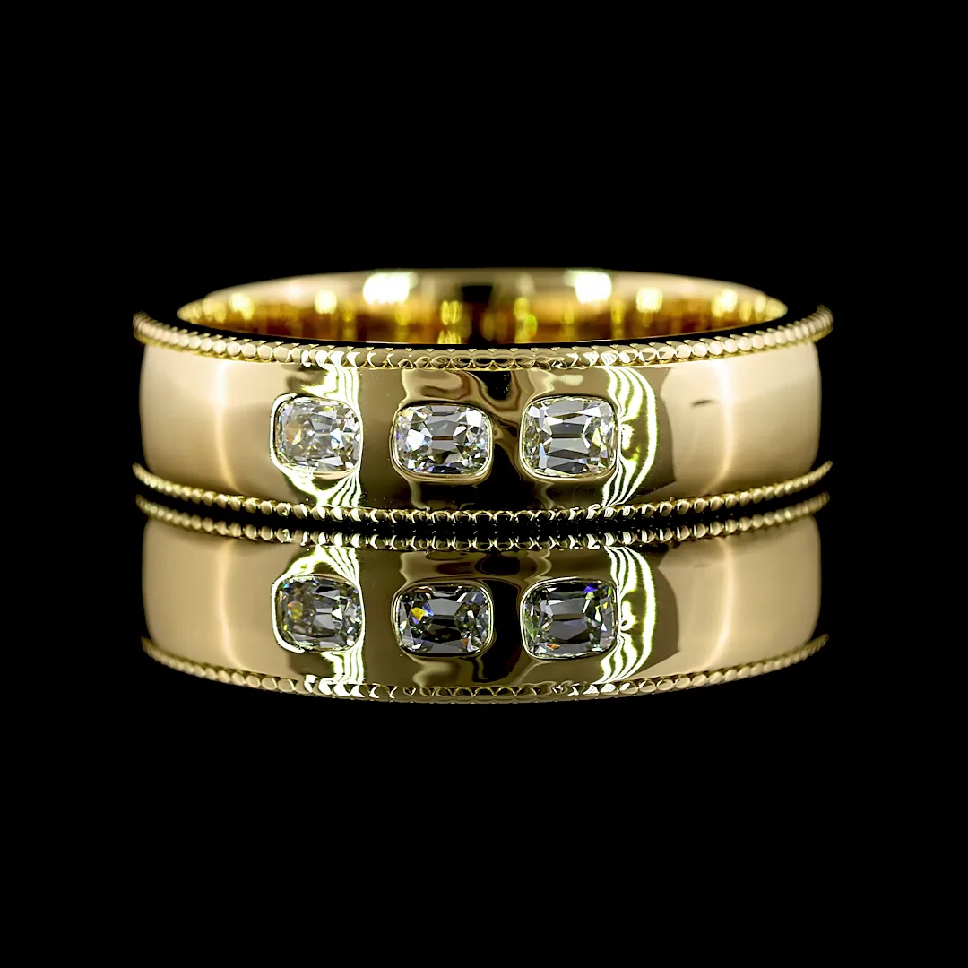 0.32 Cts 14k Yellow Gold Antique Cushion Shape 3 Stones Eternity Band