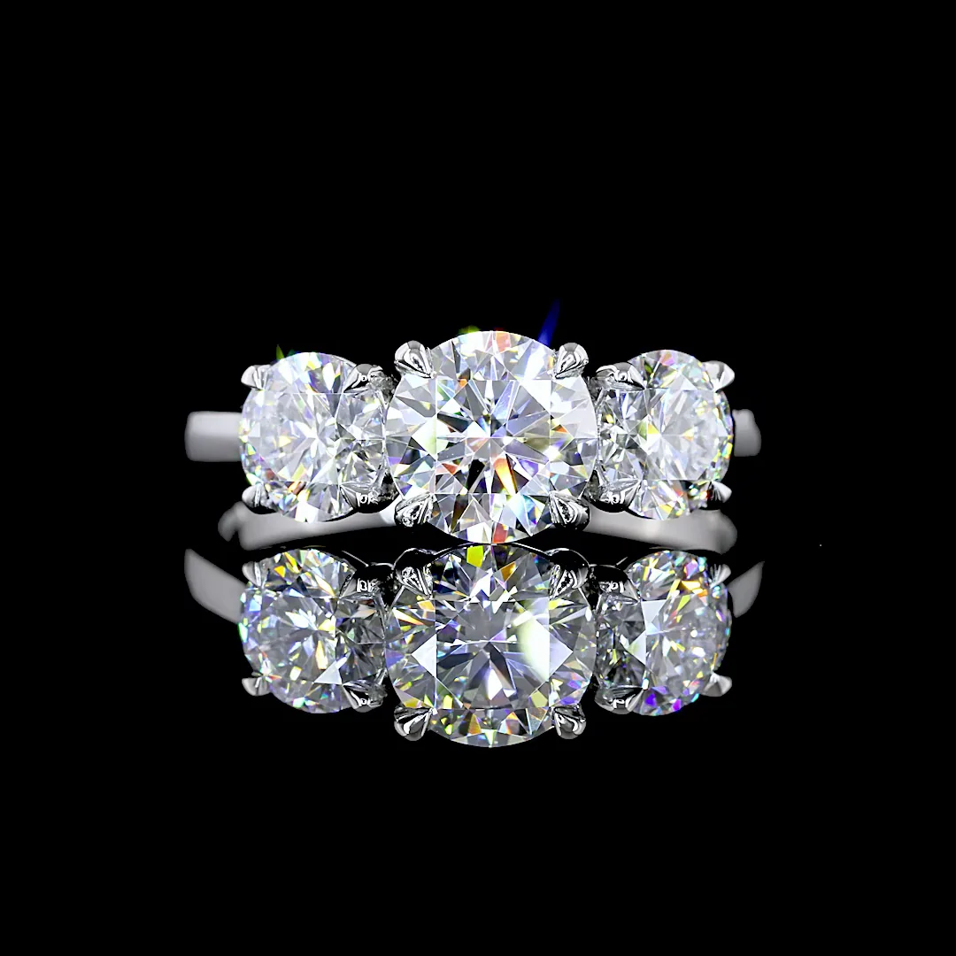 2.11 Cts Platinum Round Shape 3 Stones Ring