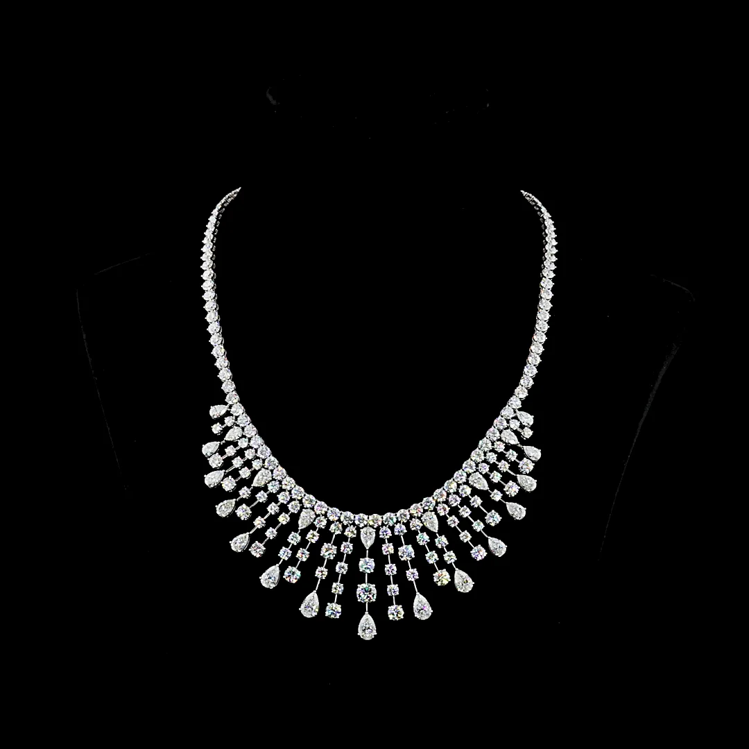 55.85 Cts 14k White Gold Round Shape Special Necklace