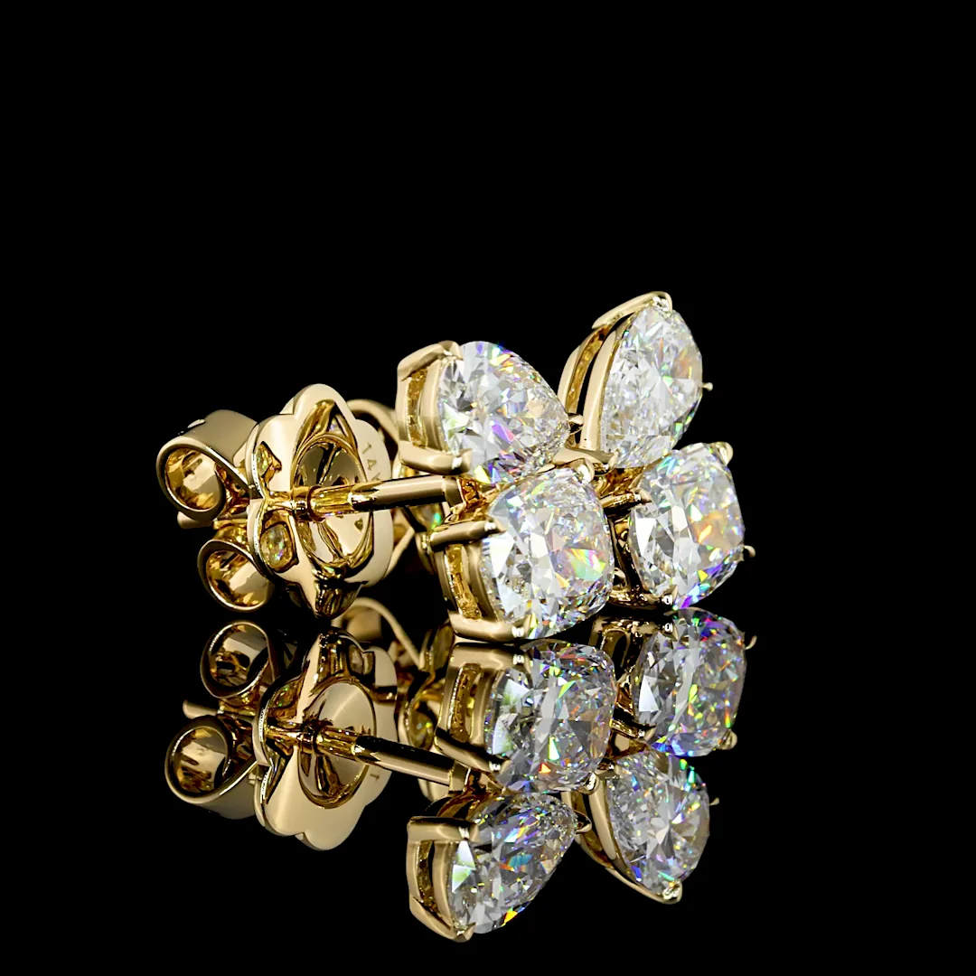 2.06 Cts 14k Yellow Gold Cushion Brilliant Shape Studs Earring