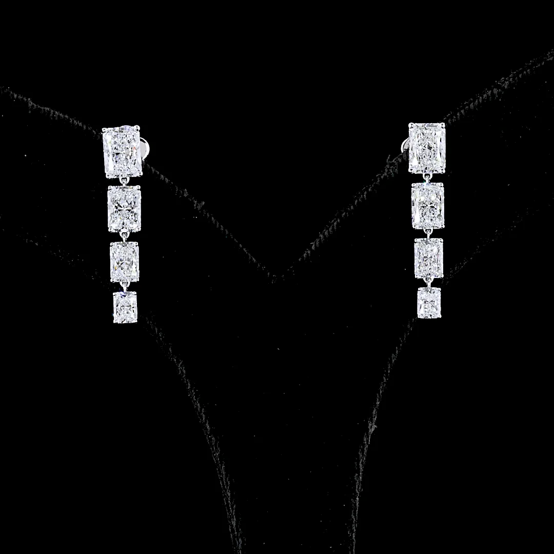4.1 Cts 14k White Gold Radiant Shape Hanging Earring