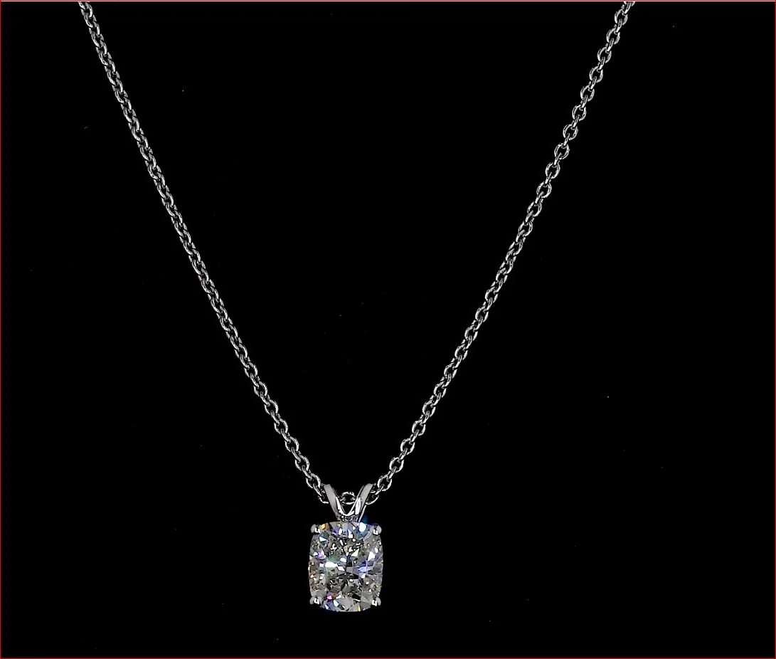 1.62 Cts 14k White Gold Cushion Shape Solitaire Pendant