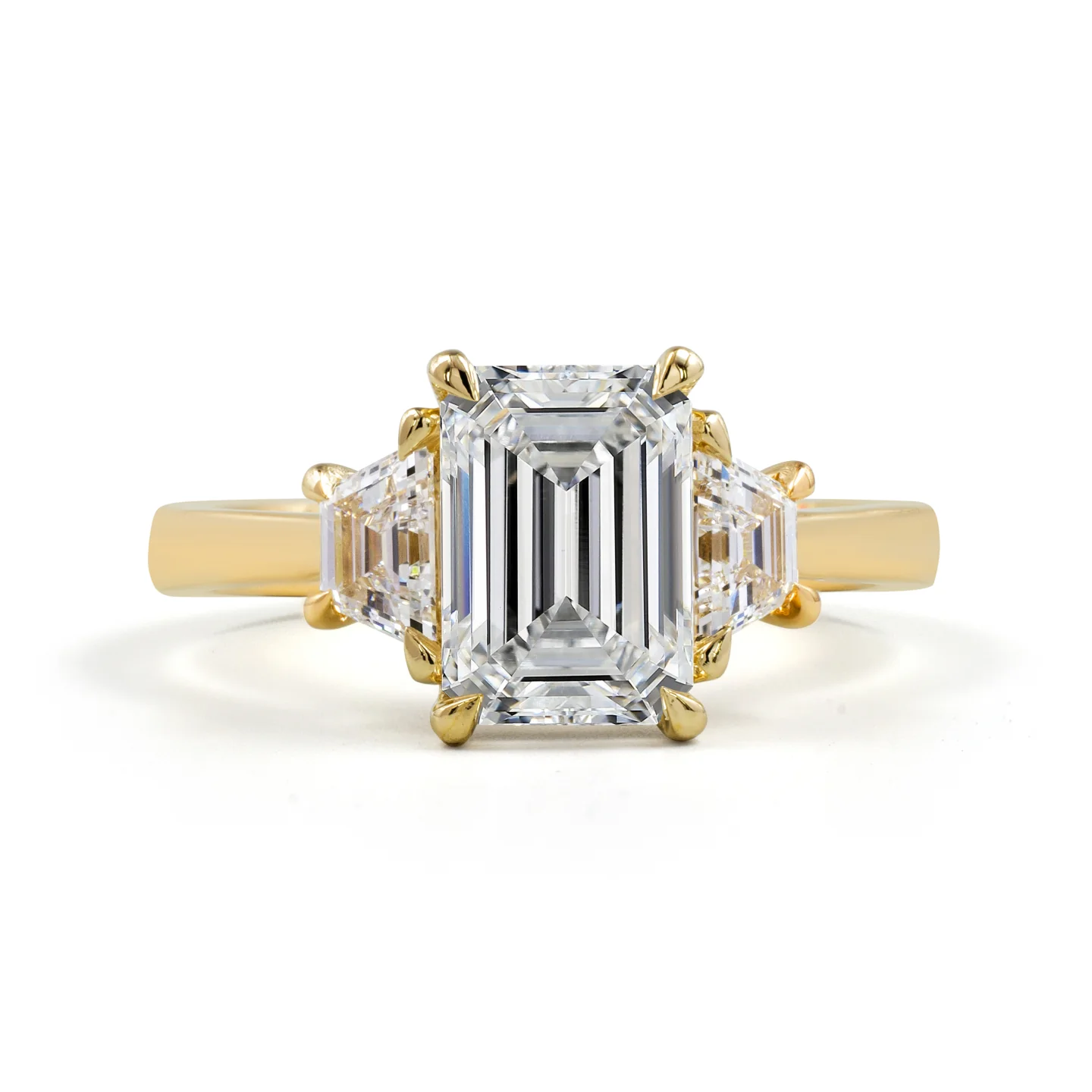 2.65 Cts 14k Yellow Gold Emerald Shape 3 Stones Ring