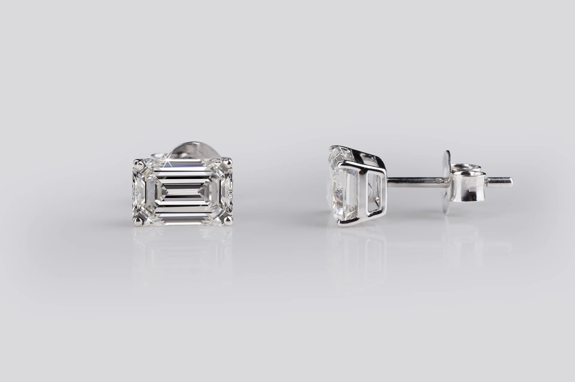 0.74 Cts 14k White Gold Emerald Shape Studs Earring