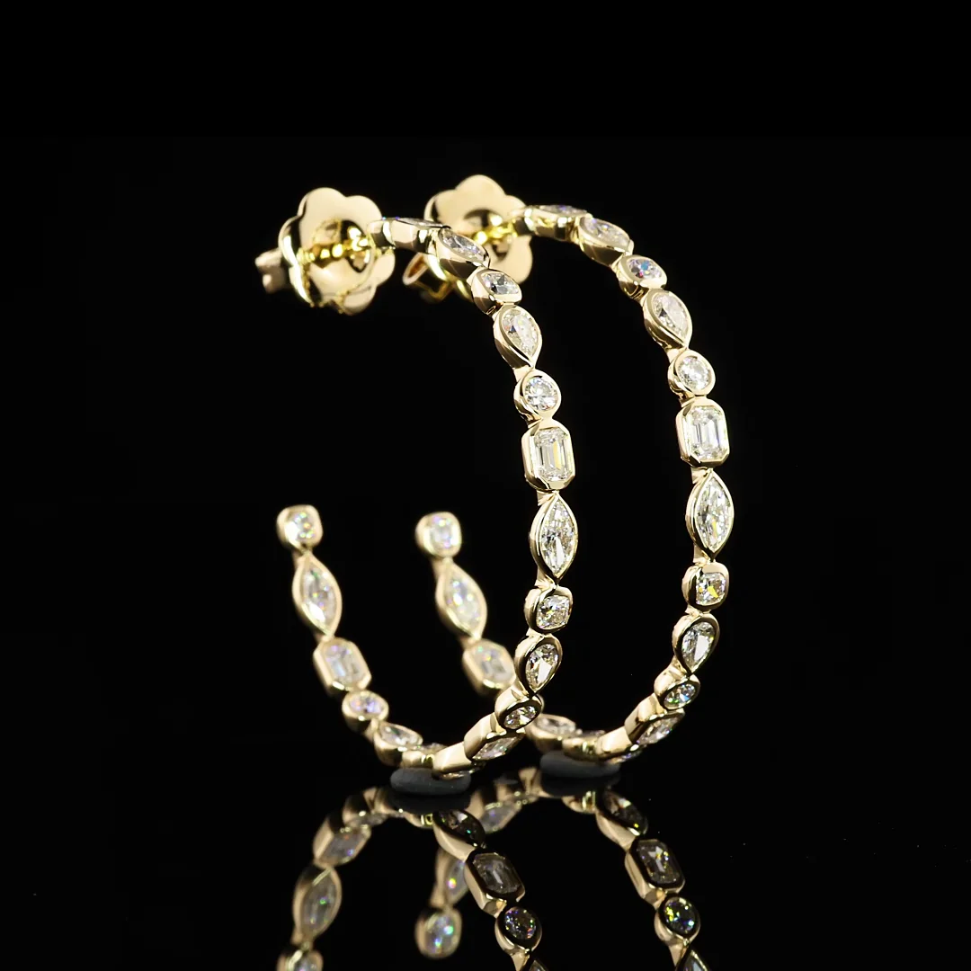 2.06 Cts 14k Yellow Gold Mix Shape C Hoops Earring