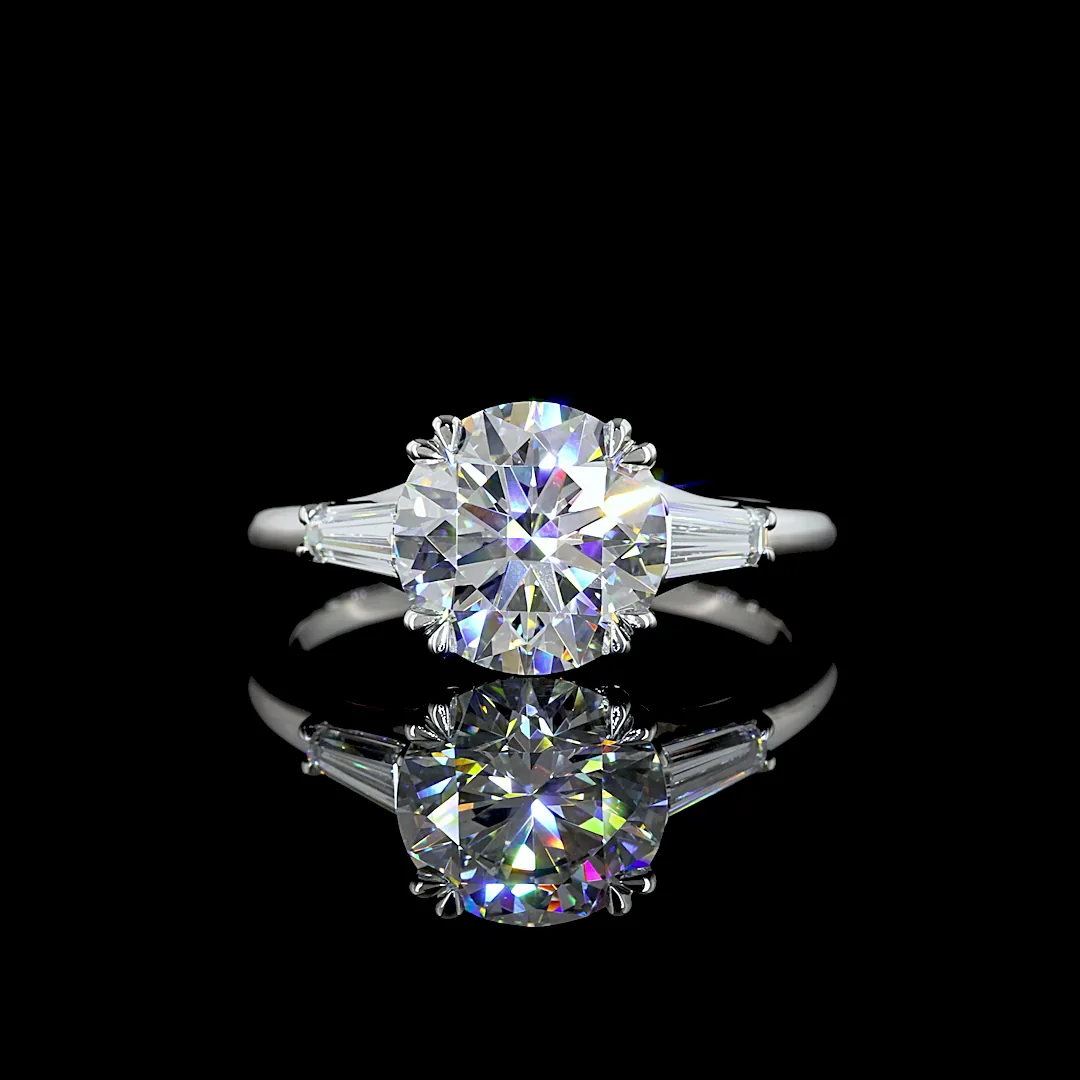2.93 Cts Platinum Round Shape 3 Stones Ring