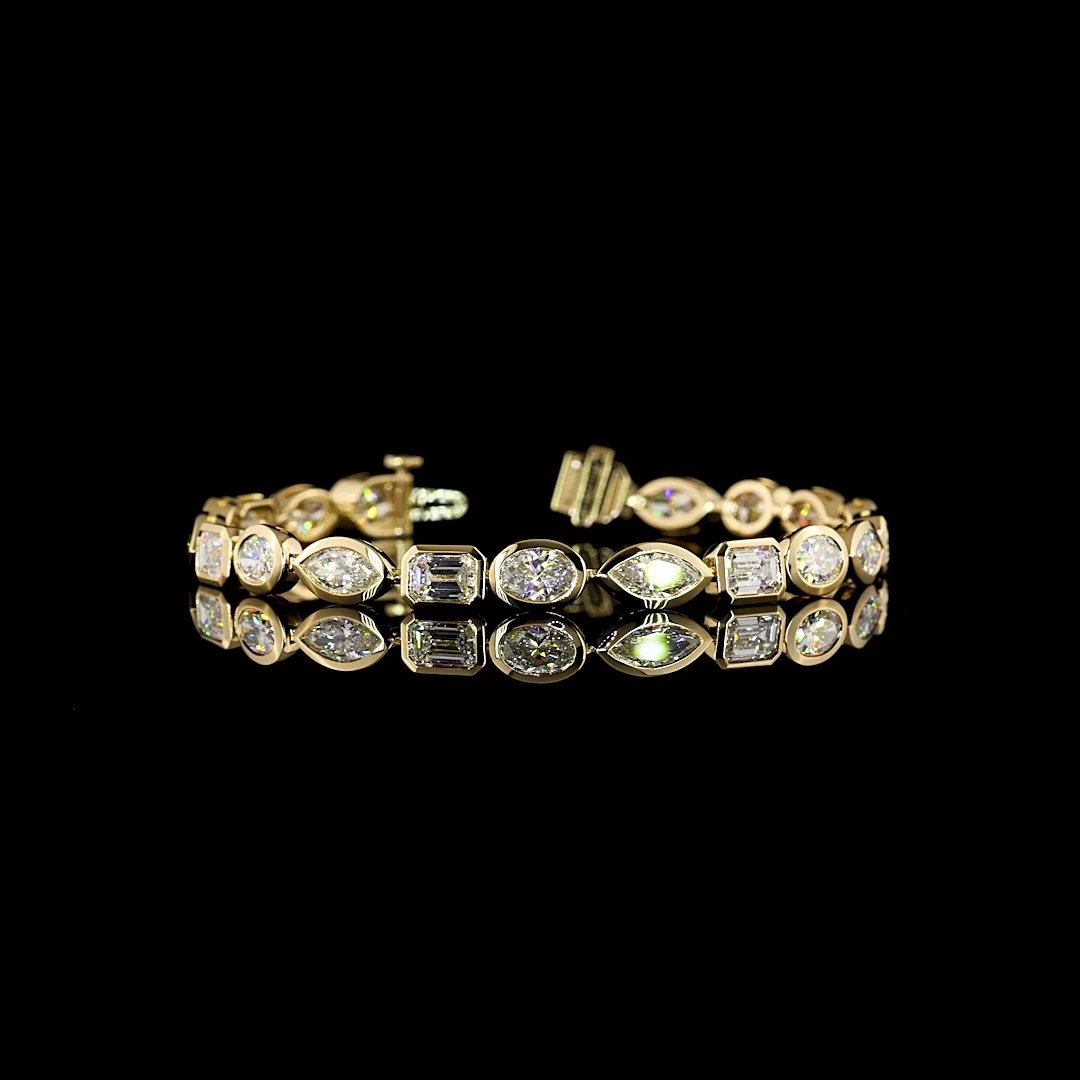 11.6 Cts 14k Yellow Gold Emerald Shape Tennis Bracelet