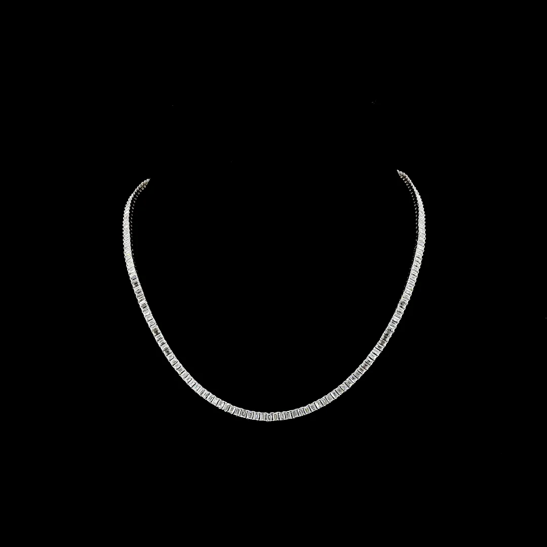 12.24 Cts 14k White Gold Emerald Shape Tennis Necklace