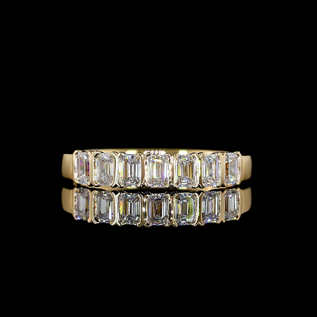 0.53 Cts 18k Yellow Gold Emerald Shape 7 Stones Eternity Band