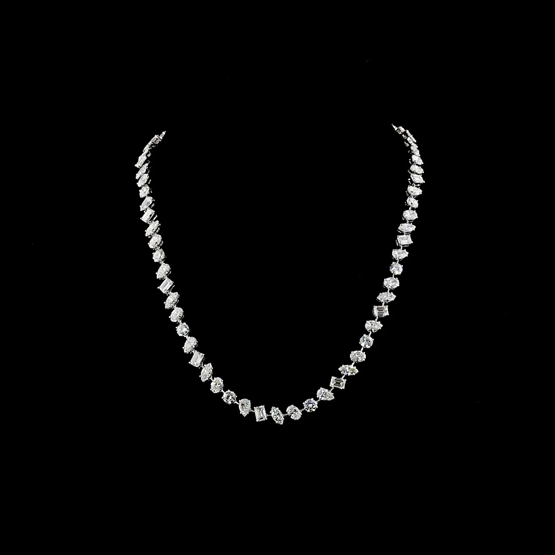 33.24 Cts 14k White Gold Oval Shape Station Necklace