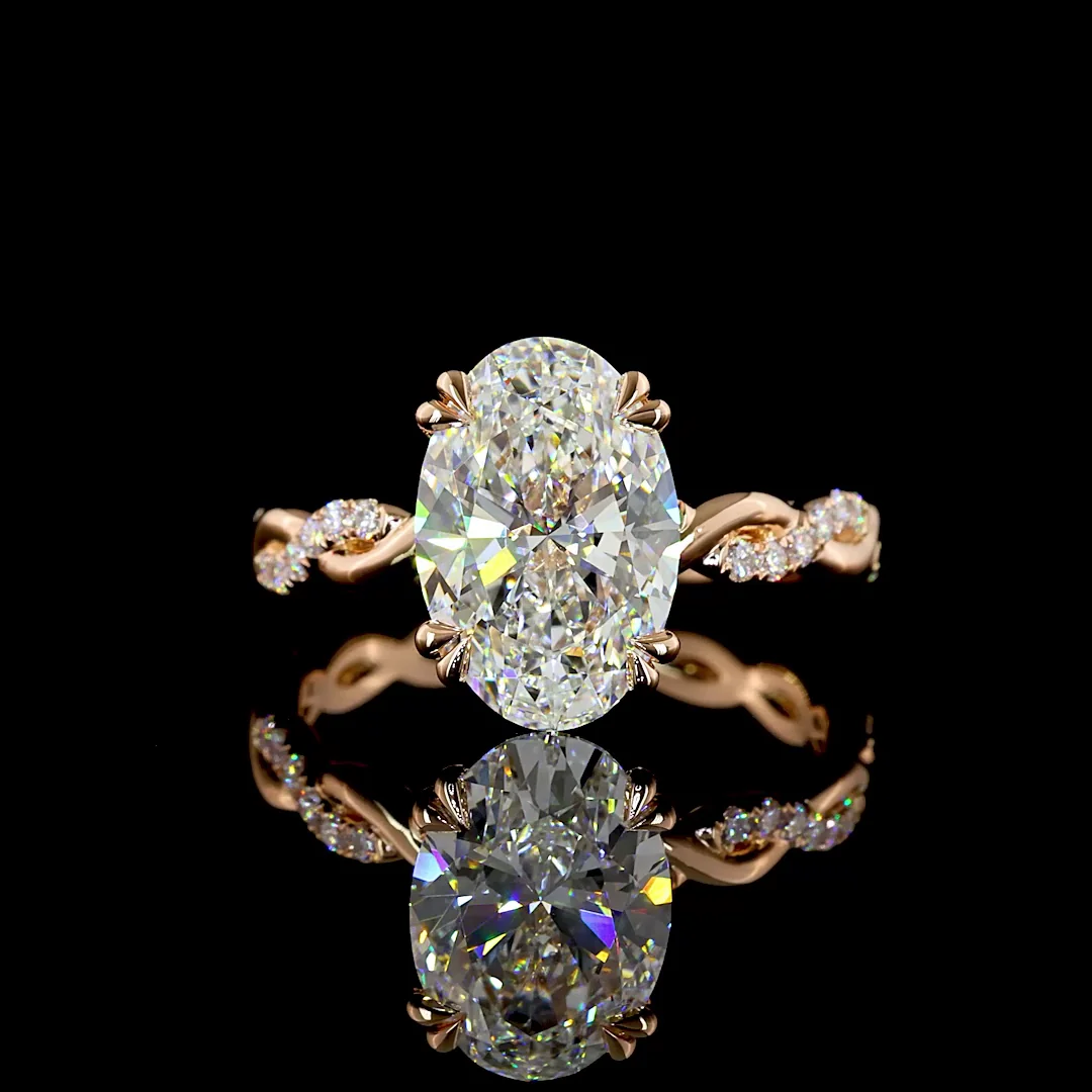 3.33 Cts 14k Rose Gold Oval Shape Hidden Halo Ring