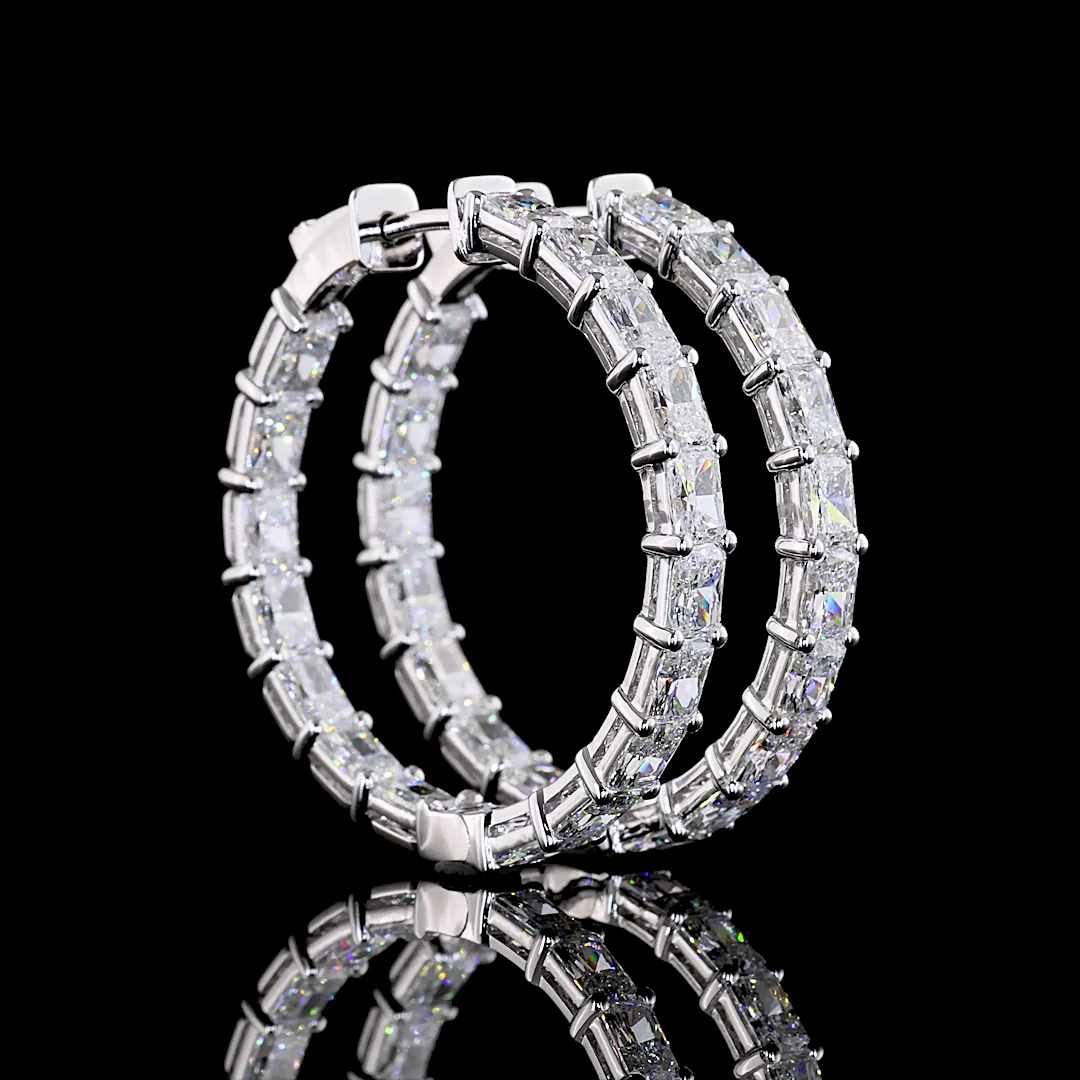 7.07 Cts 14k White Gold Radiant Shape Hoops Earring