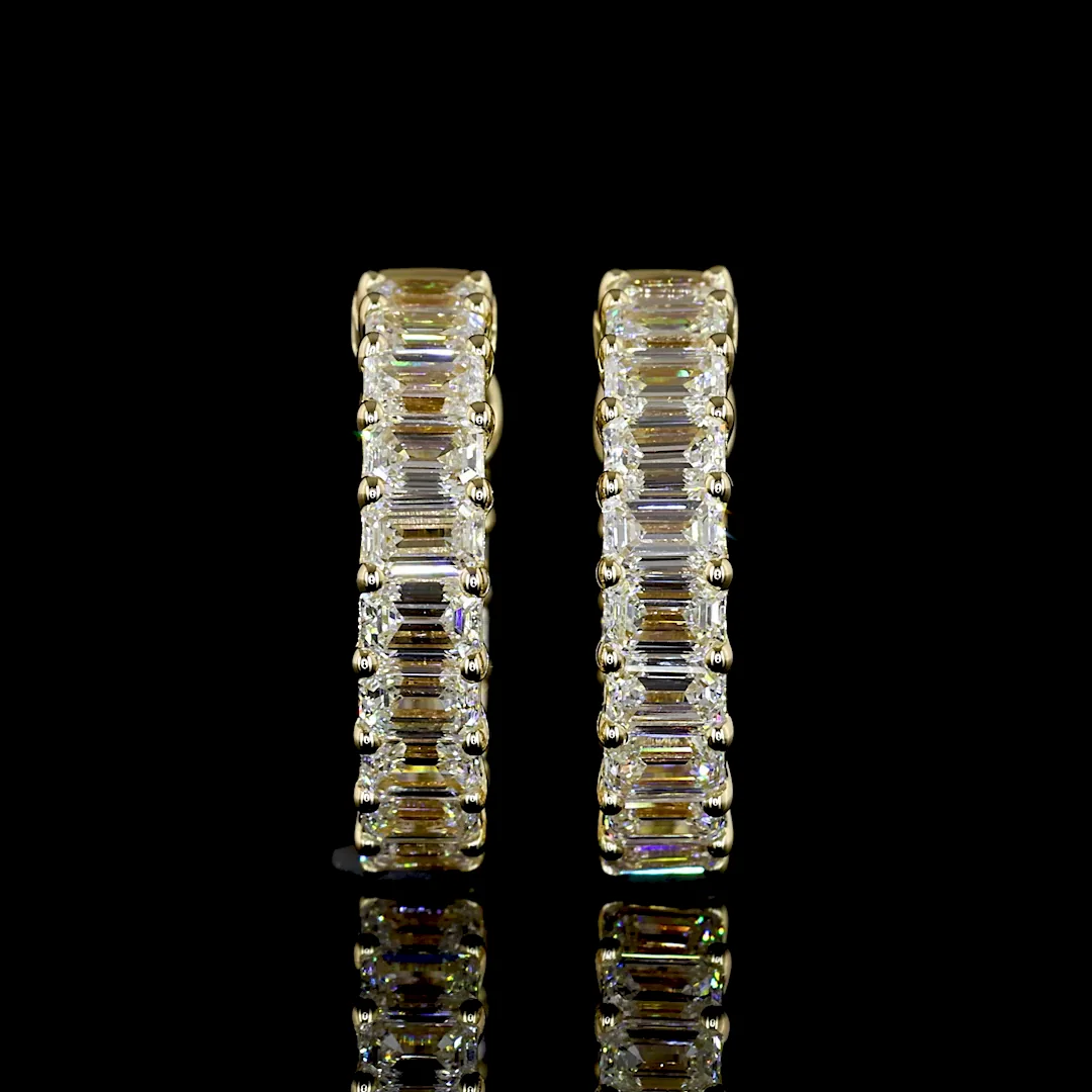 1.55 Cts 14k Yellow Gold Emerald Shape Huggies Earring