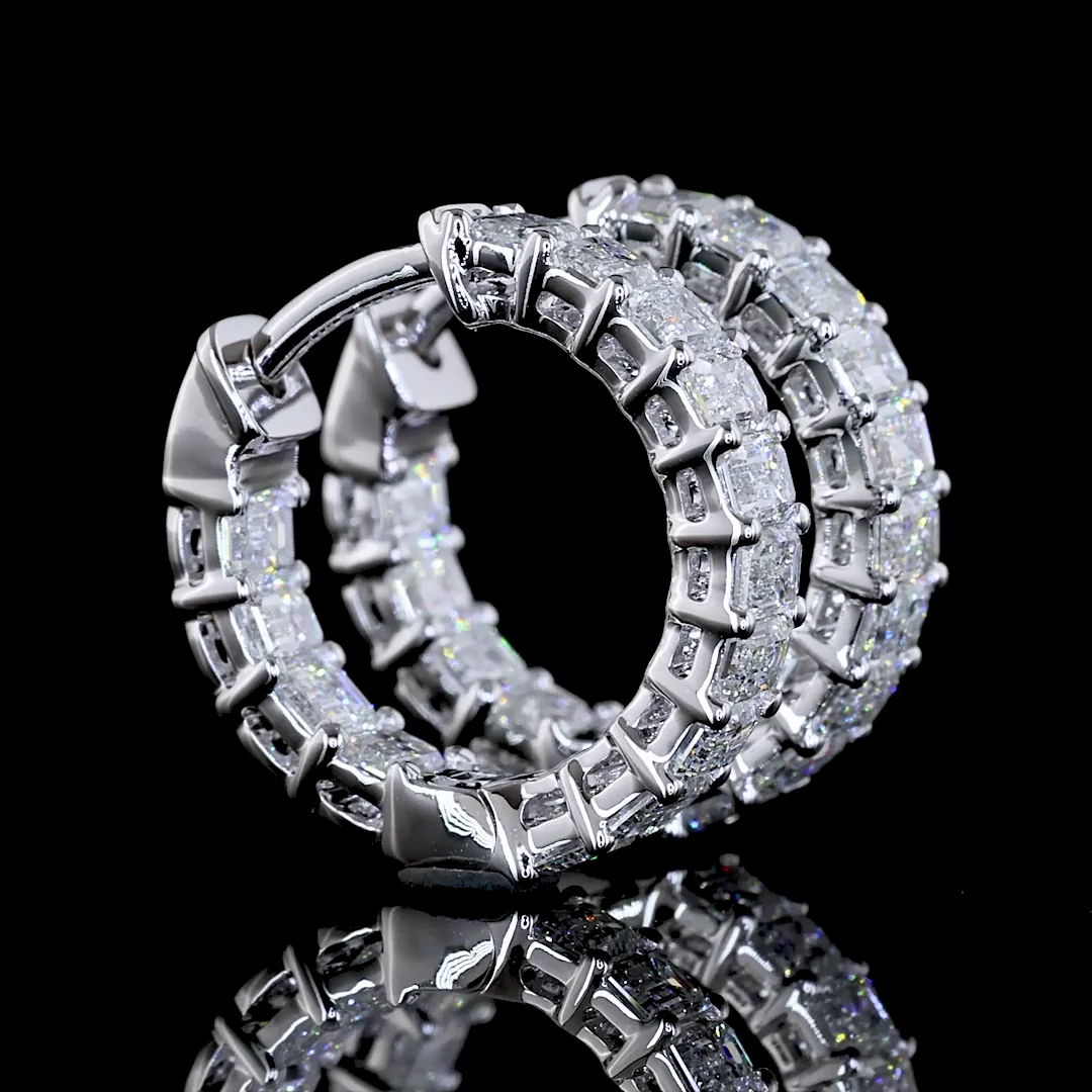 1.45 Cts 14k White Gold Emerald Shape Huggies Earring