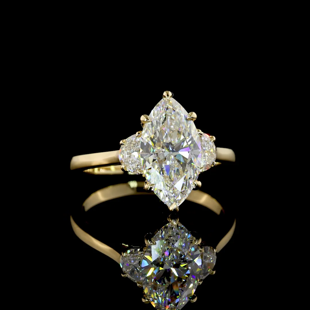2.34 Cts 14k Yellow Gold Marquise Shape 3 Stones Ring