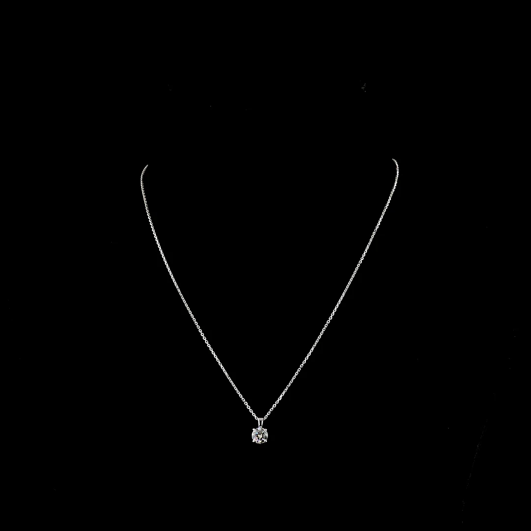 0.72 Cts 14k White Gold Round Shape Solitaire Pendant