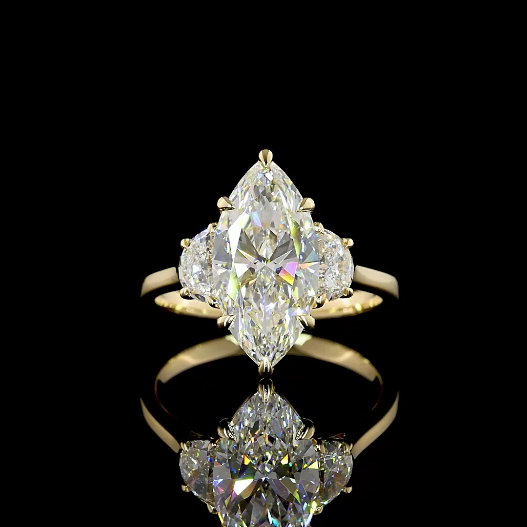 3.55 Cts 14k Yellow Gold Marquise Shape 3 Stones Ring
