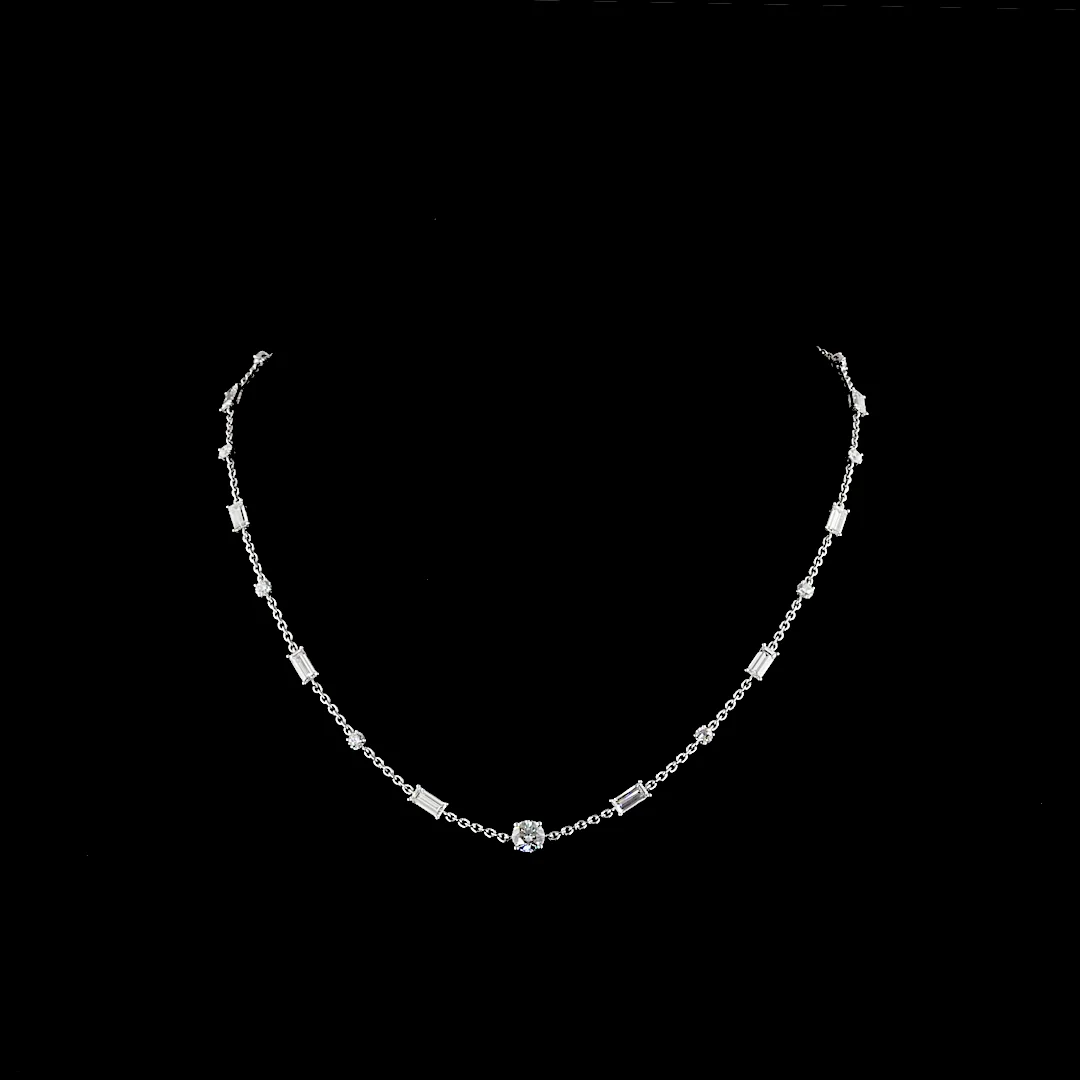 4.14 Cts 14k White Gold Mix Shape Station Necklace