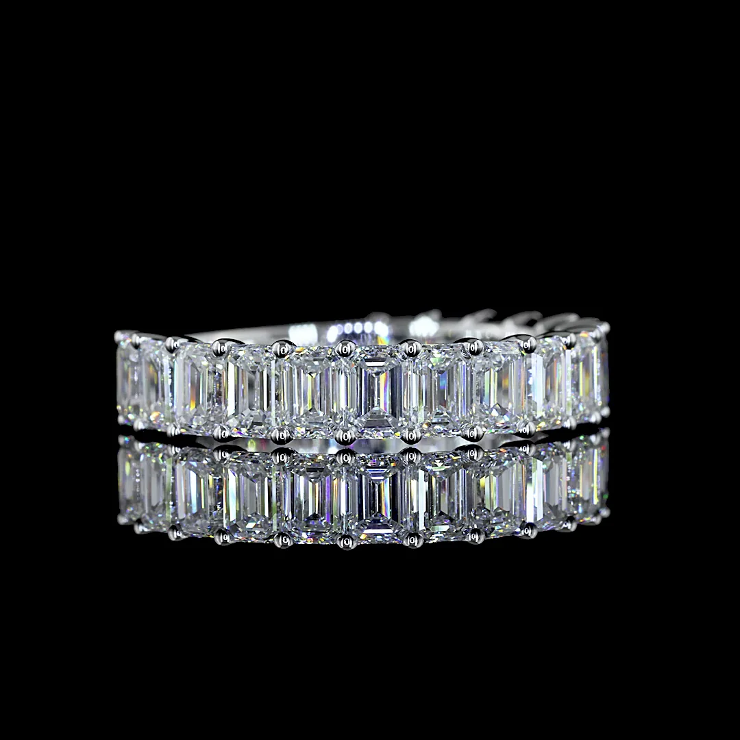 3.61 Cts 18k White Gold Emerald Shape 3/4 Band Eternity Band