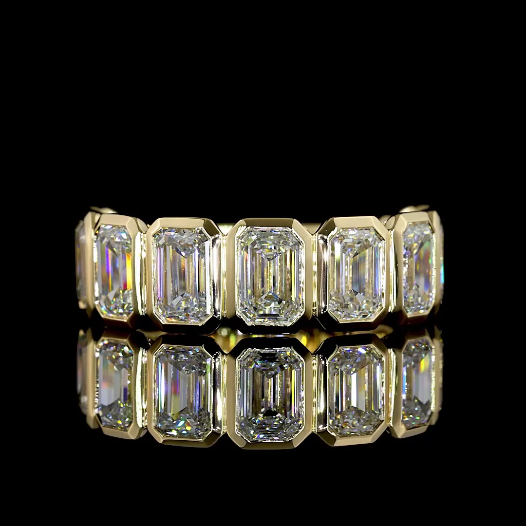 4.61 Cts 14k Yellow Gold Emerald Shape 3/4 Band Eternity Band