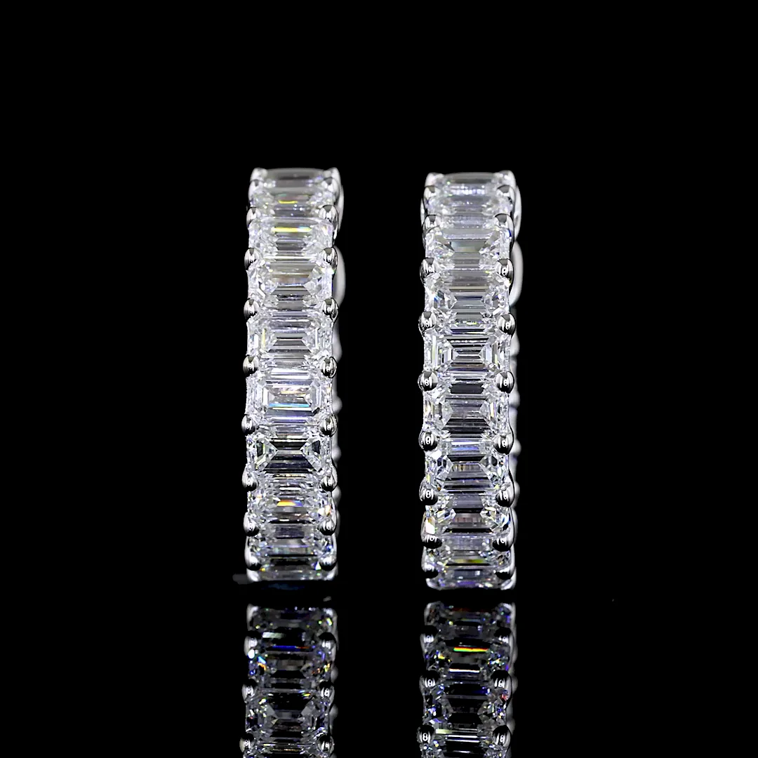 1.42 Cts 14k White Gold Emerald Shape Huggies Earring