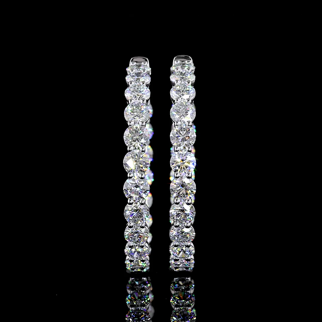 6.07 Cts 14k White Gold Round Shape Hoops Earring