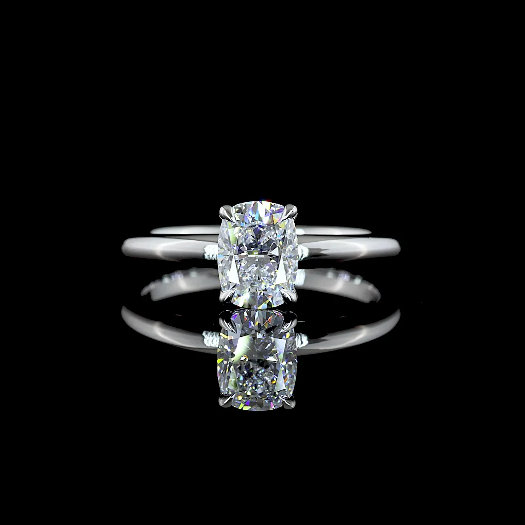 1.05 Cts 14k White Gold Cushion Modified Shape Solitaire Ring