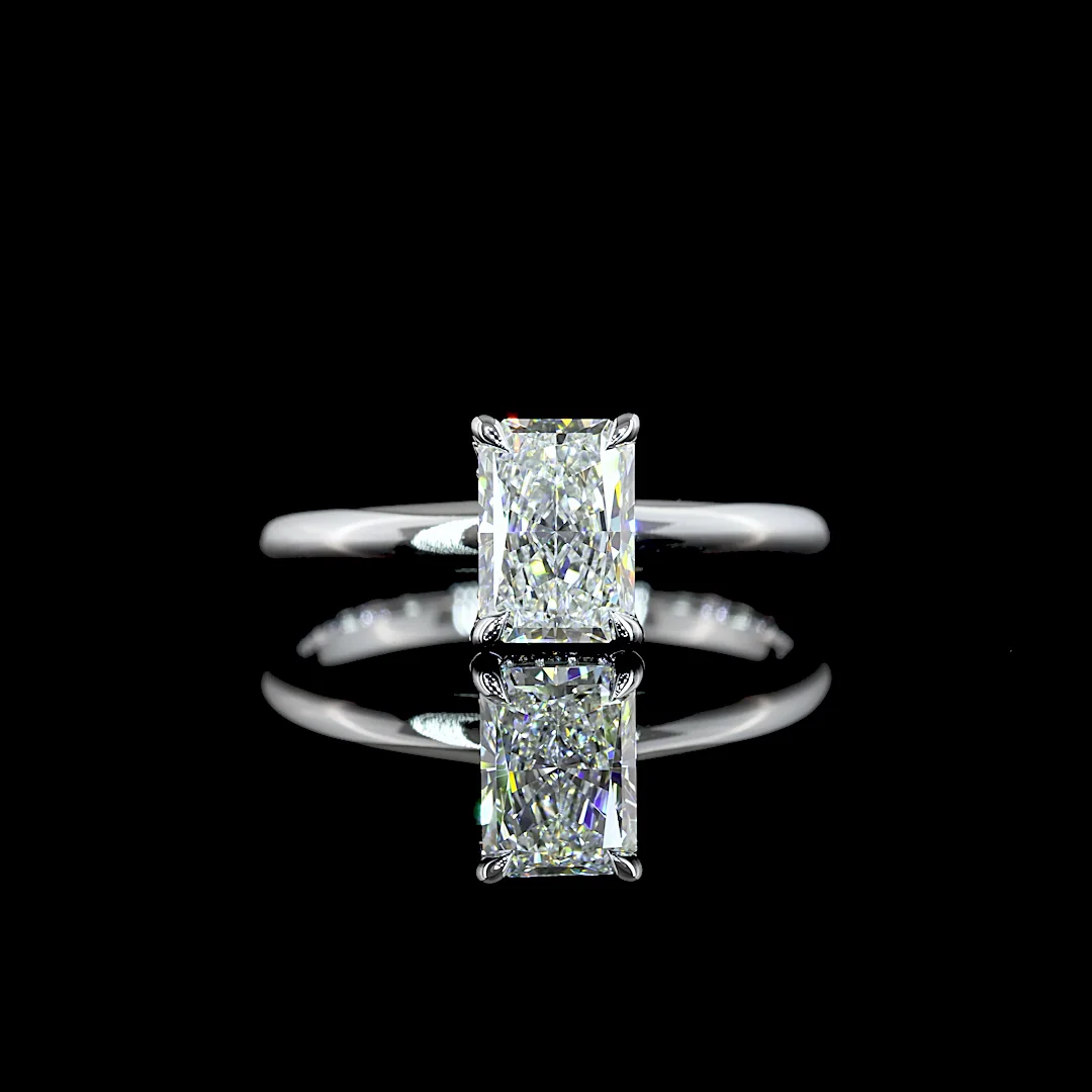 1.05 Cts 14k White Gold Radiant Shape Hidden Halo Ring