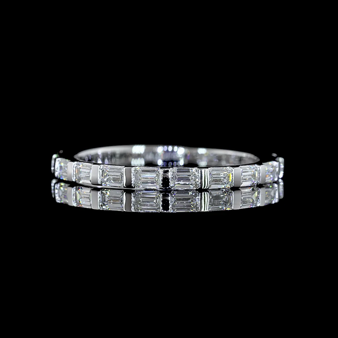 0.87 Cts 14k White Gold Emerald Shape 3/4 Band Eternity Band